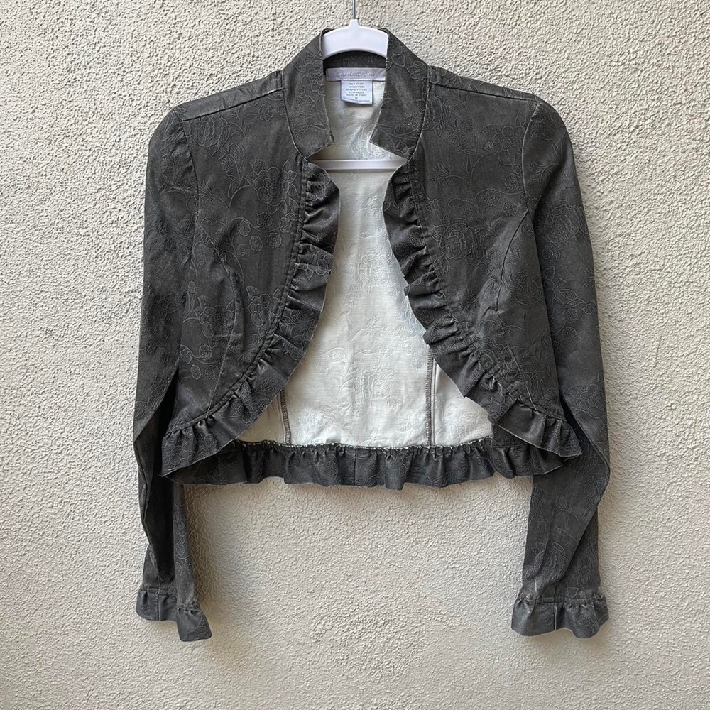 Vintage Y2K Burnout Ruffled Split Jacket in Charcoal
